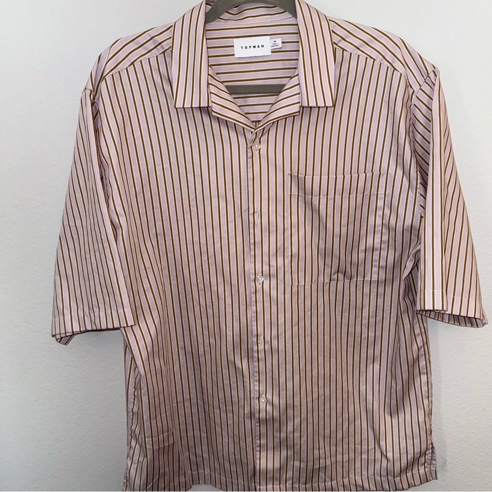 Topman Beige and Brown Striped Casual Shirt